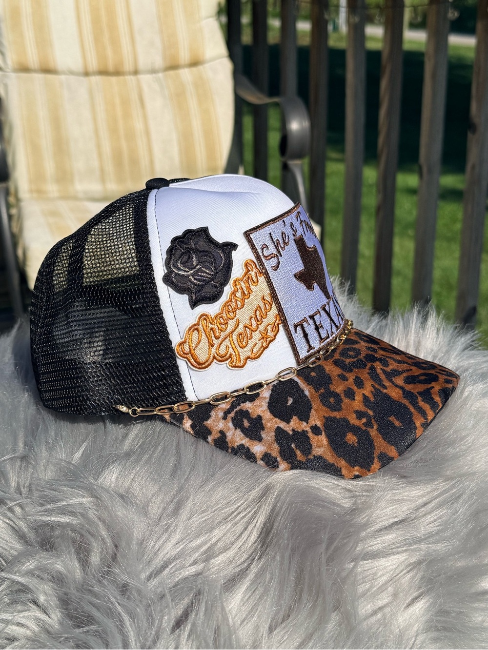 She’s From Texas Leopard Chain Trucker Hat - Brown/Black - Picture 3 of 3